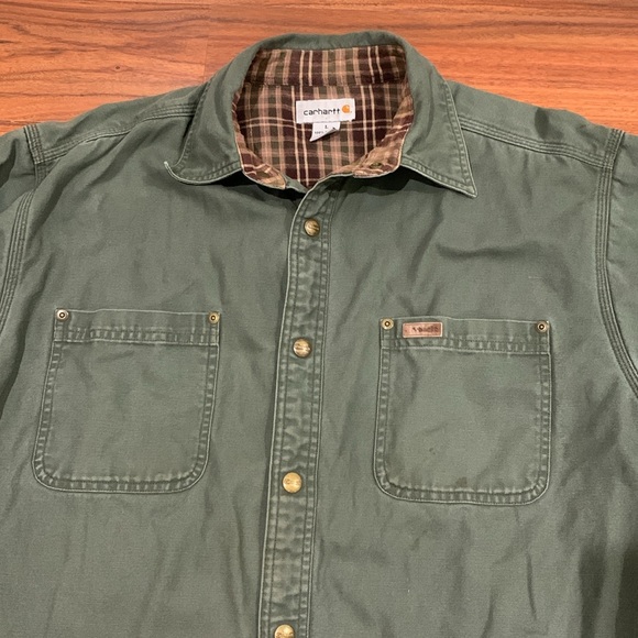 Vintage Carhartt Flannel Linned Work Shirt, 100% Cotton - Men’s SIZE LARGE - Picture 2 of 16